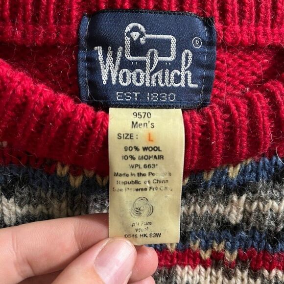 Vintage Woolrich Mens Wool Mohair Western Ski Chunky Fair Isle Sweater Sz L - Picture 2 of 6
